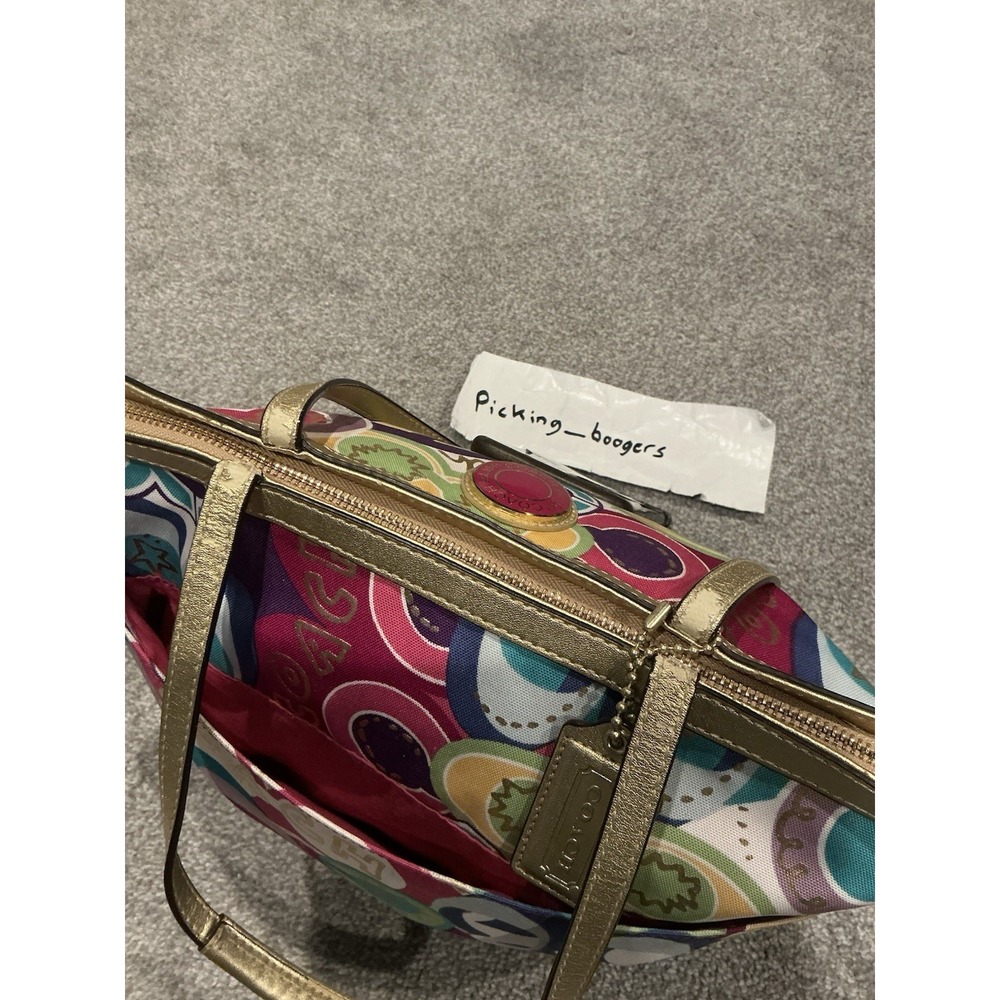 VINTAGE Multicolored Coach Purse Over the Shoulder Bag Y2K Pink & Gold - Picture 7 of 16
